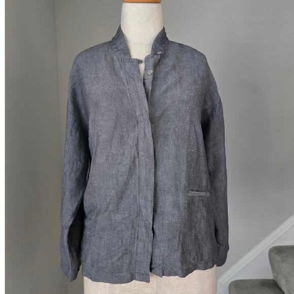 Eileen Fisher Button Front Collar Blazer Linen Jacket Size M - Picture 1 of 5